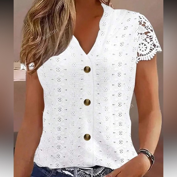 New White Lace short sleeve Top - Picture 2 of 7